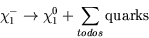 \begin{displaymath}
\chi_1^- \rightarrow\chi_1^0 + \sum_{todos}
\hbox{quarks}\end{displaymath}